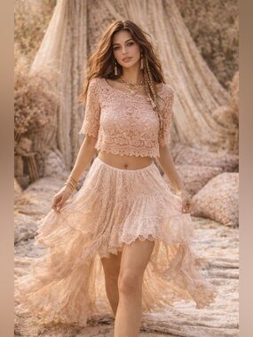 Reformation Blush Lace Cropped Top Floral Sheer Boho Luxe S New Without Tags